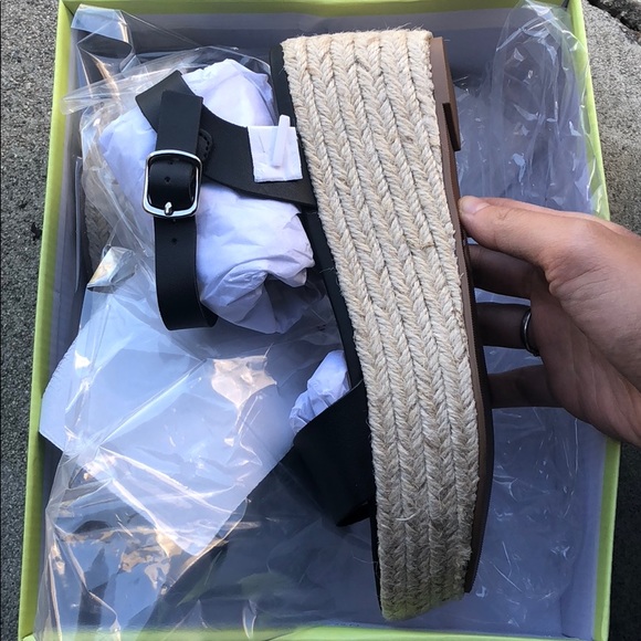 Black Open Toe Ankle Strap Espadrilles Flatform - Picture 6 of 6